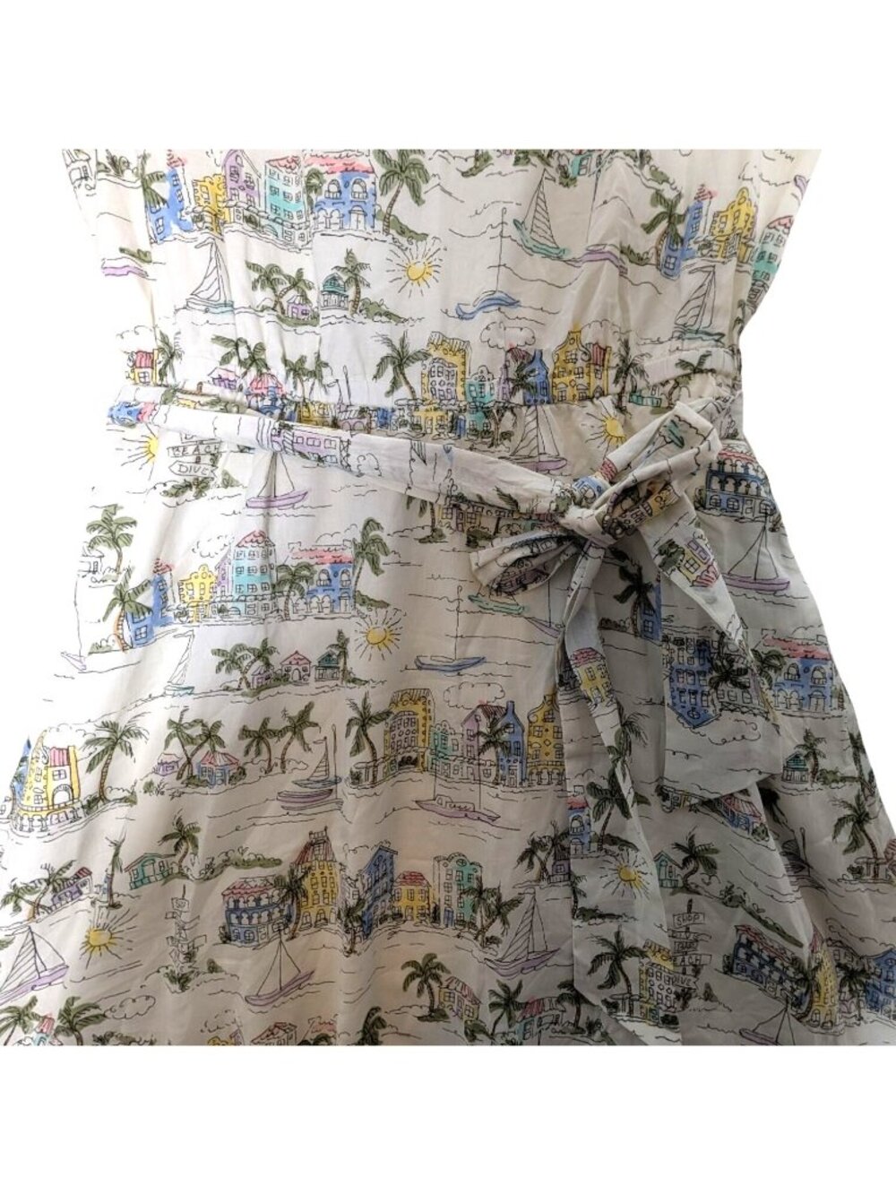 Talbots Scenic Curaçao Ruffle Fit & Flare Dress Cotton V-Neck Size 8 Sleeveless - Picture 5 of 16